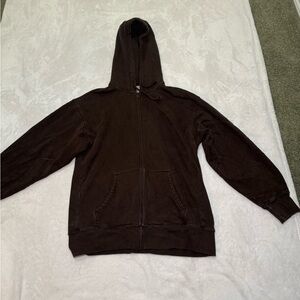 Aritzia TNA Cozy SweatFleece Boyfriend Zip Up Hoodie Rich Mocha Brown​